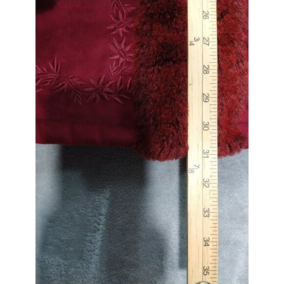 LL Bean Coat Womens Large Red Penny Lane Faux Fur Suede Embroidered Lined - Picture 3 of 5
